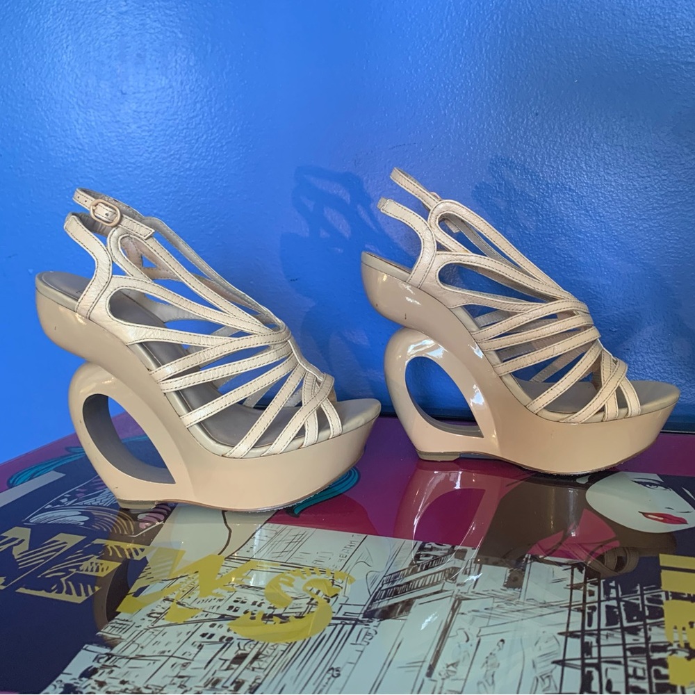 Cream Platform Sandals with Geometric Straps